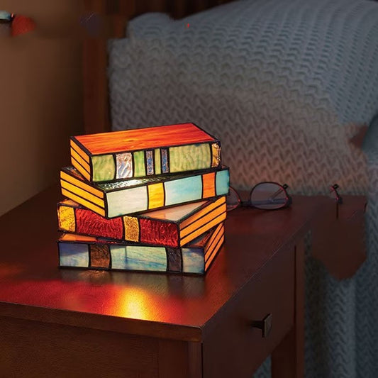 Stacked Books Lamp Nightstand