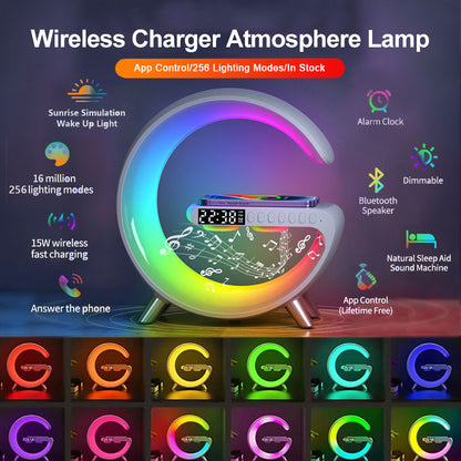 Intelligent G Shaped LED Lamp Bluetooth Speaker Wireless Charger Atmosphere Lamp