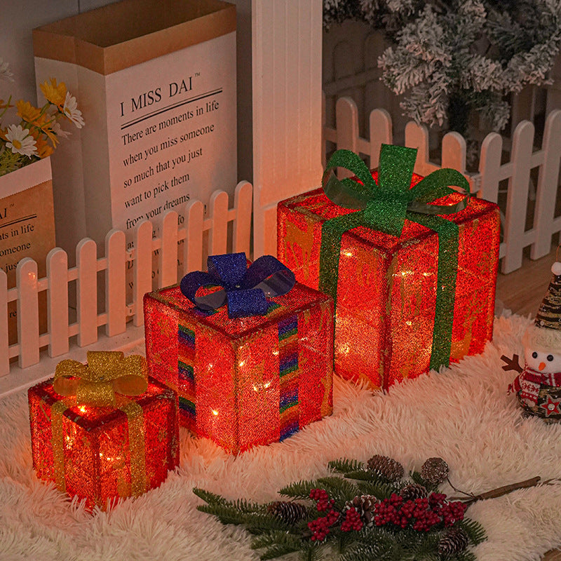 Christmas Lights Gift Box Three-piece Party Decoration Ornaments