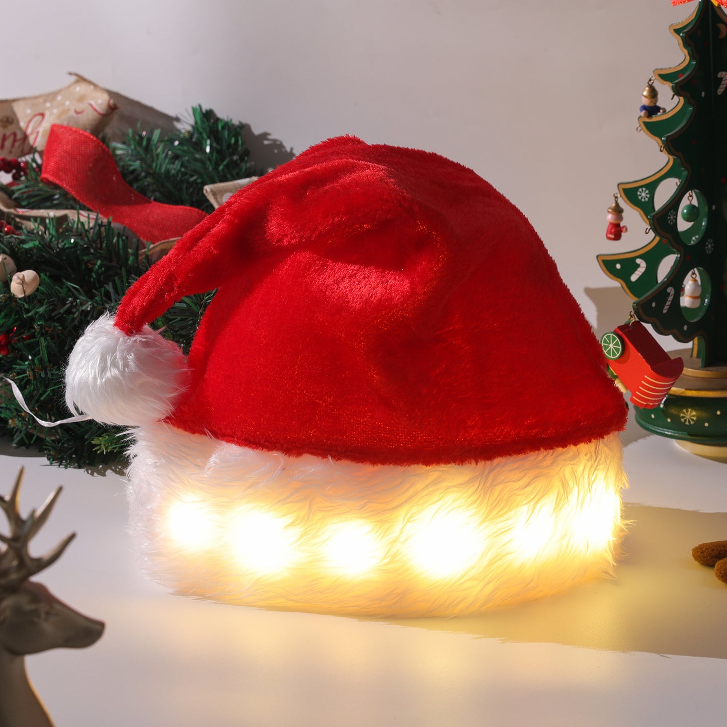 Christmas Hat LED Light Plush for both Children and Adult