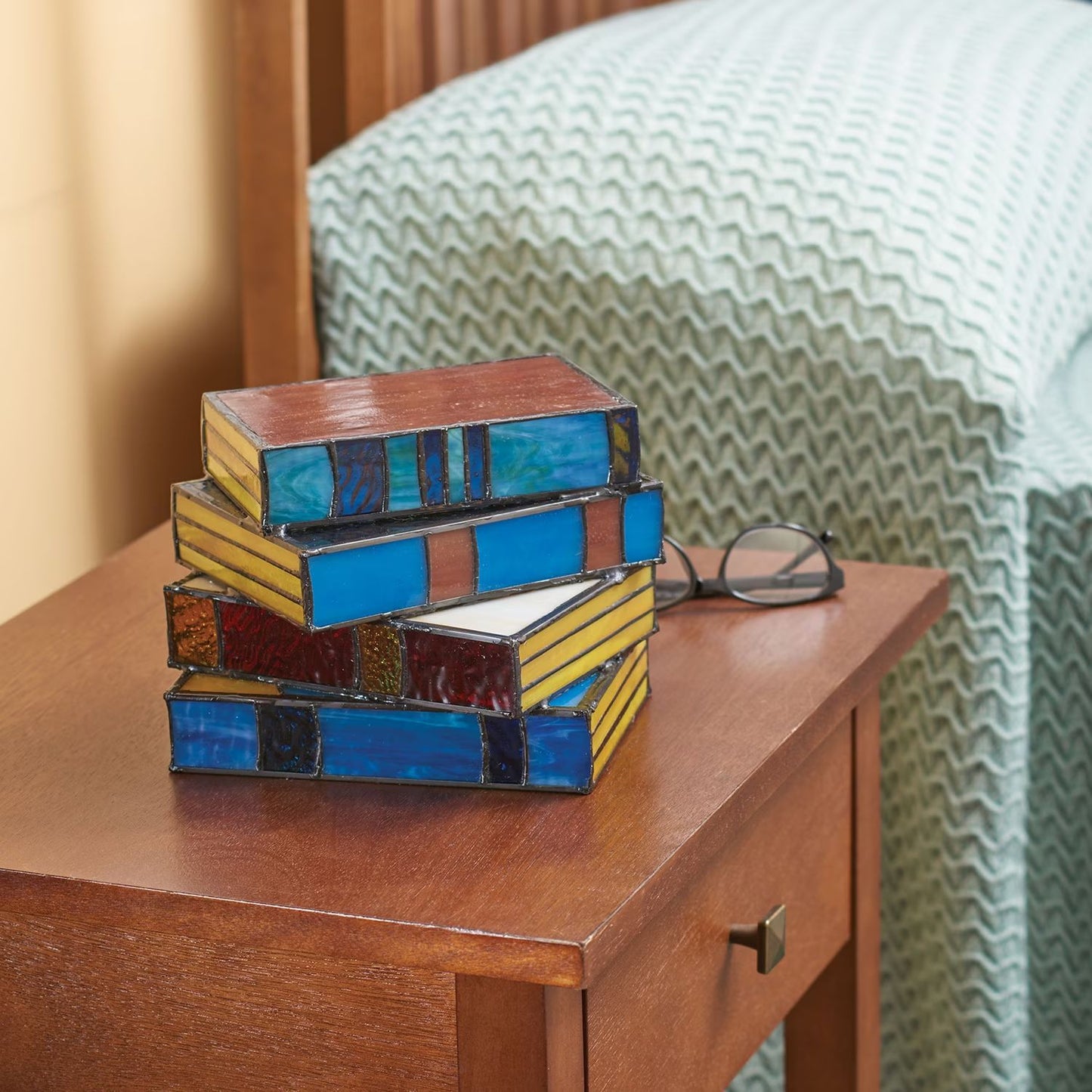 Stacked Books Lamp Nightstand